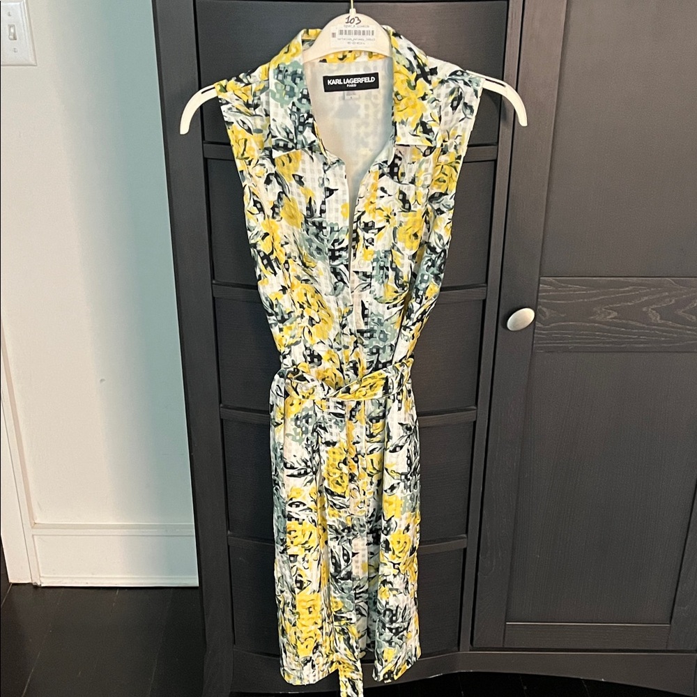Karl Lagerfeld Floral Print Midi Dress in Yellow and Black